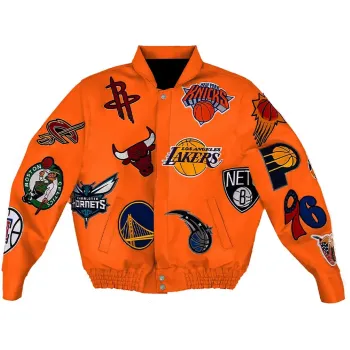 NBA Team Collage Jeff Hamilton Orange Leather Jacket