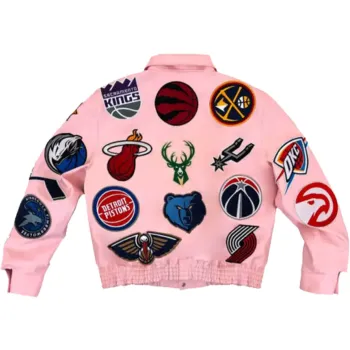 NBA Team Collage Jeff Hamilton Pink Leather Jacket