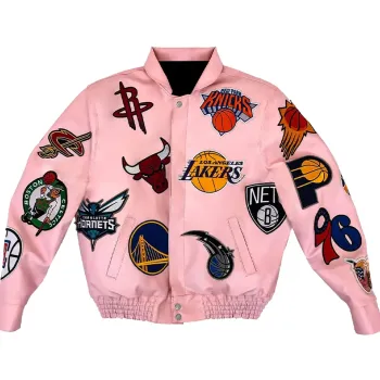 NBA Team Collage Jeff Hamilton Pink Leather Jacket