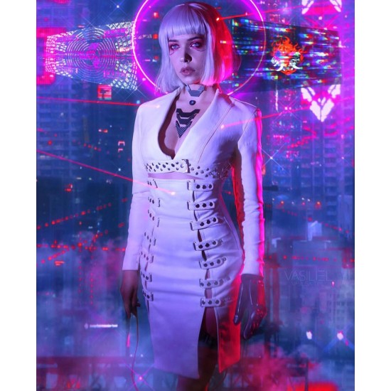 Neon Girl Cyberpunk Night City Leather Coat