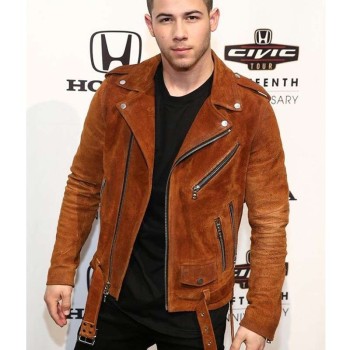 Nick Jonas Brown Suede Biker Jacket