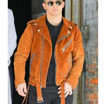 Nick Jonas Brown Suede Biker Jacket