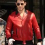 Nick Jonas Red Leather Bomber Jacket
