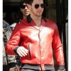 Nick Jonas Red Leather Bomber Jacket Nick Jonas Red Leather Bomber Jacket