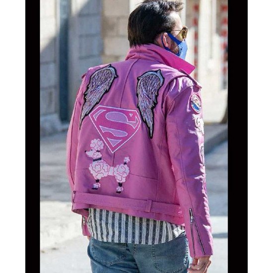 Nicolas Cage Hot Pink Leather Jacket with Patches