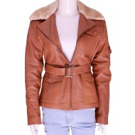 Night at The Museum Amelia Earhart Leather Jacket with Fur Collar
