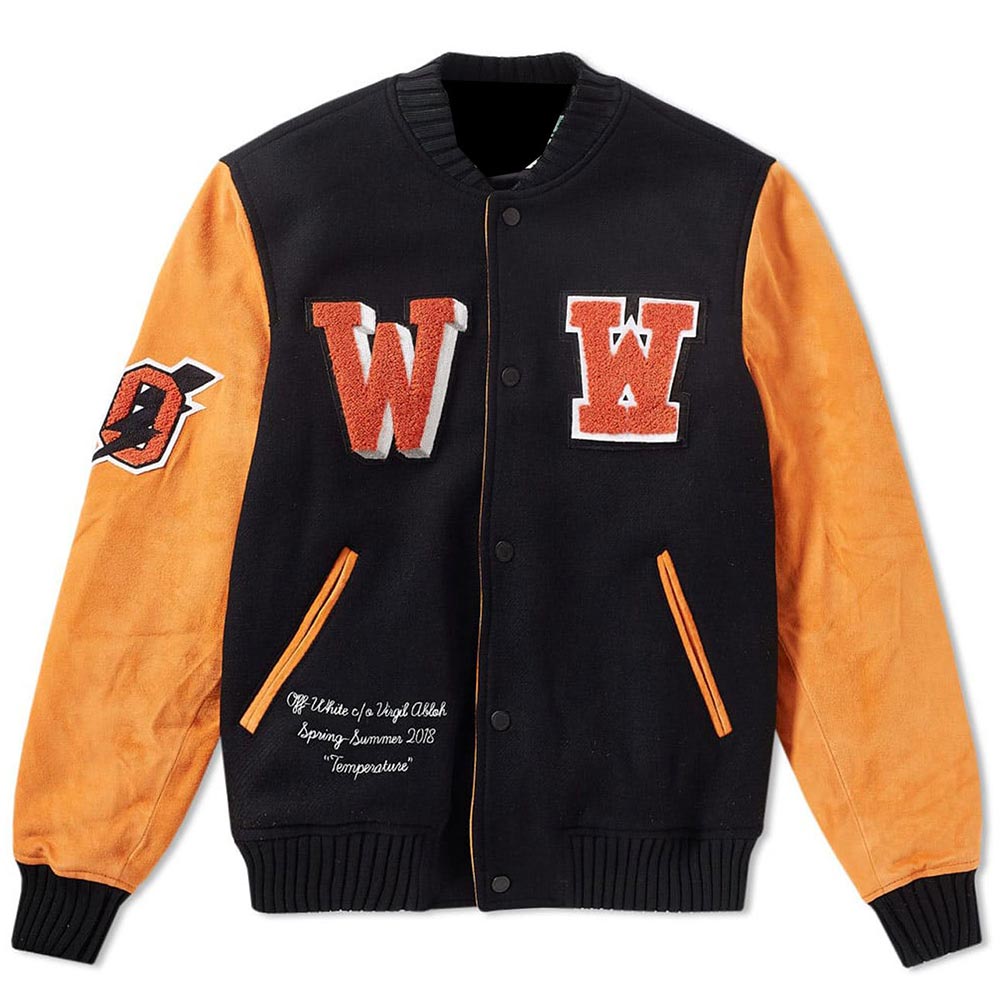 Off-White Wool and Leather Varsity Jacket