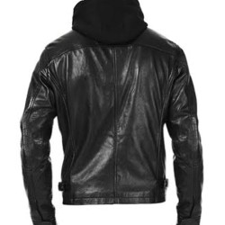 Oliver Queen Black Leather Jacket with Hoodie