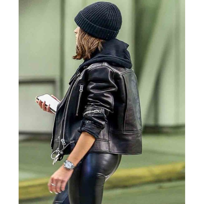 Miami Airport Olivia Culpo Motorcycle Leather Jacket Miami Airport Olivia Culpo Motorcycle Leather Jacket