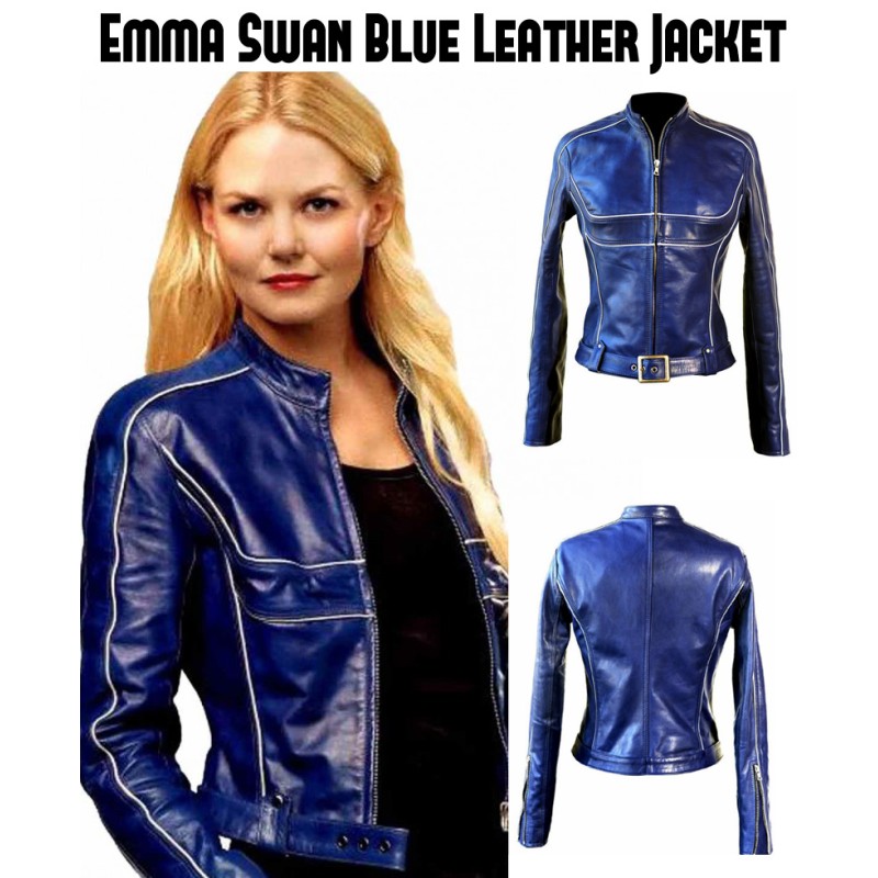 Once Upon a Time Emma Swan Blue Leather Jacket Once Upon a Time Emma Swan Blue Leather Jacket
