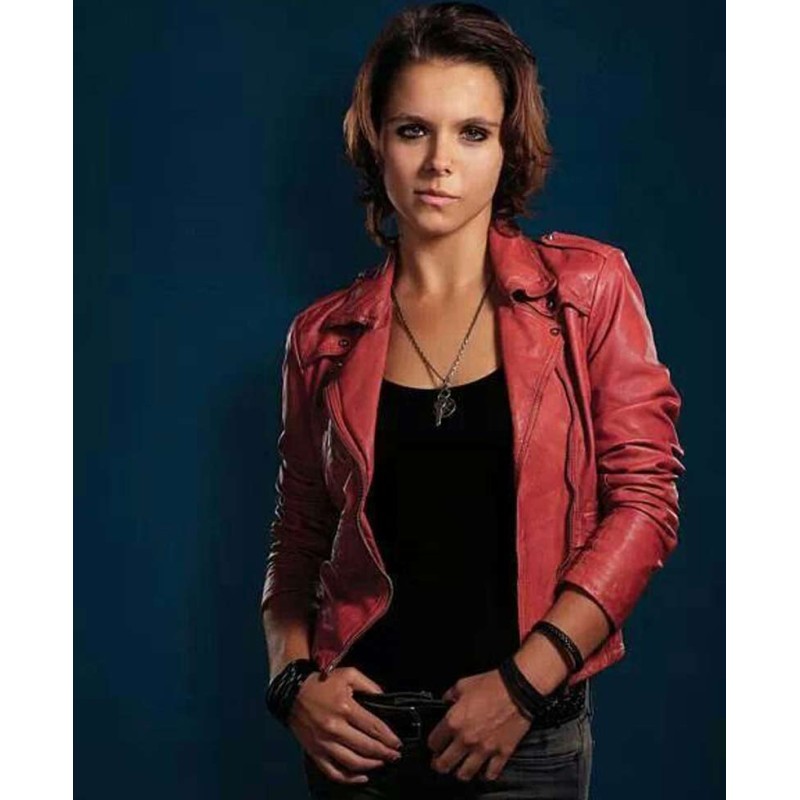 Paloma Kwiatkowski Bates Motel Red Leather Jacket