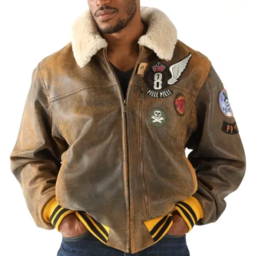 Pelle Pelle Aviator Fur Collar Brown Jacket