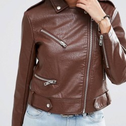 Women's Pembroke Brown Leather Motorcycle Jacket