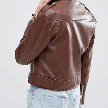Women's Pembroke Brown Leather Motorcycle Jacket