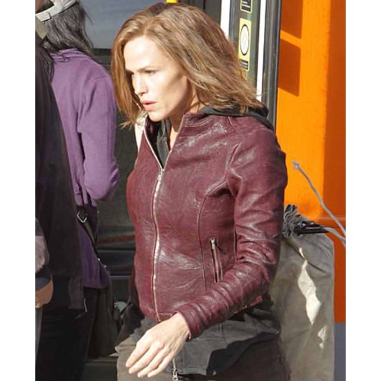 Peppermint Jennifer Garner Maroon Leather Jacket