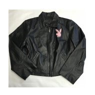 Women's Playboy Pink Patch Leather Jacket