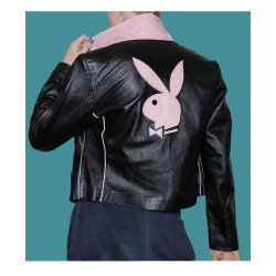 Women's Playboy Pink Patch Leather Jacket