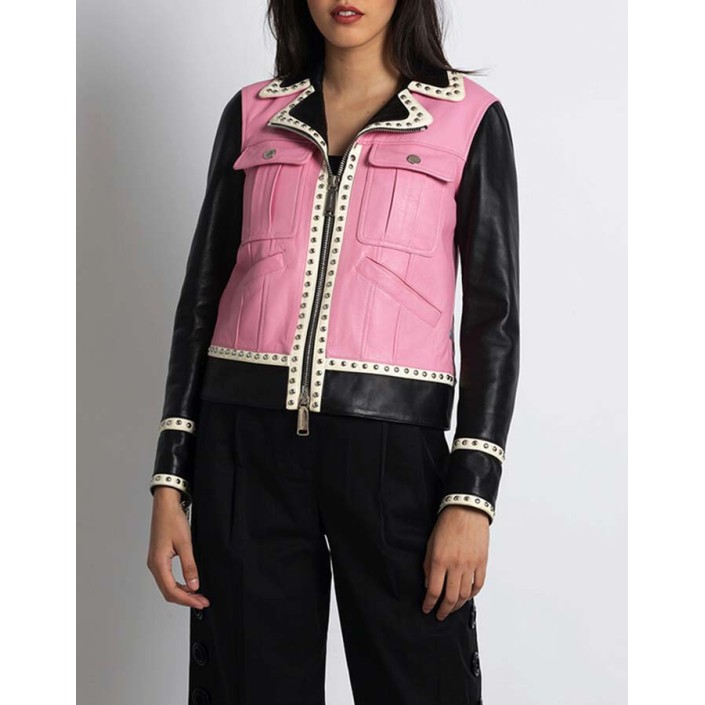 Pink Studded Leather Jacket