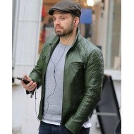 Motorcycle Sebastian Stan Green Leather Quilted Jacket