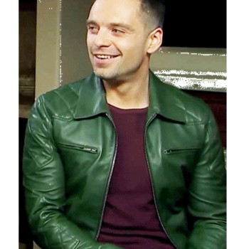 Motorcycle Sebastian Stan Green Leather Quilted Jacket
