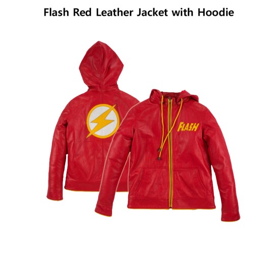Flash Red Leather Jacket with Hoodie