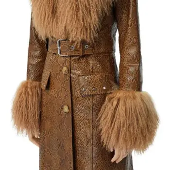 Red Notice Gal Gadot Fur Leather Coat
