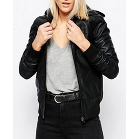 Women's Renton Black Leather Hoodie