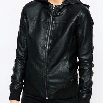 Women's Renton Black Leather Hoodie