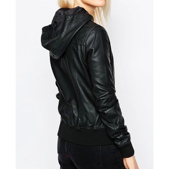 Women's Renton Black Leather Hoodie