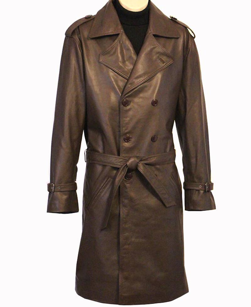 Shaft leather trench sales coat