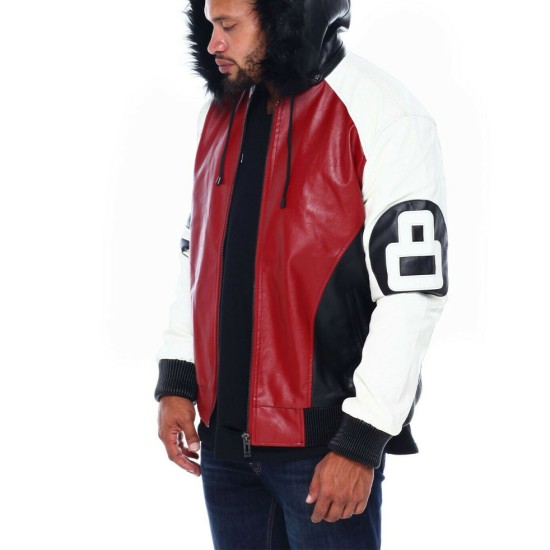 8 Ball Robert Phillipe Leather Jacket with Fur Hood