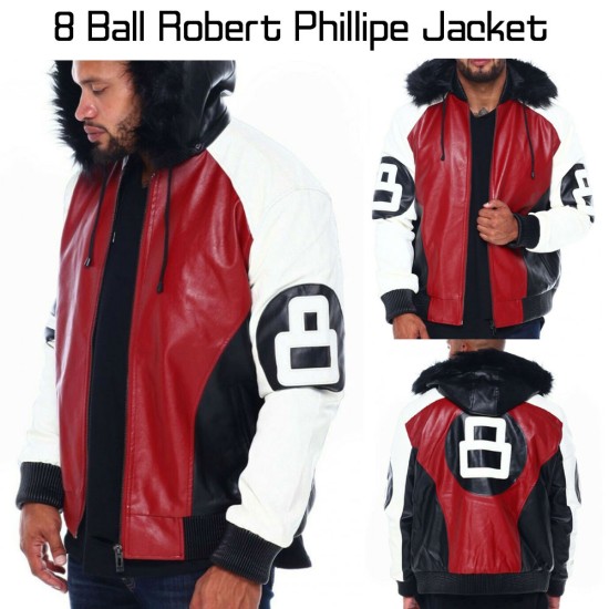 8 Ball Robert Phillipe Leather Jacket with Fur Hood