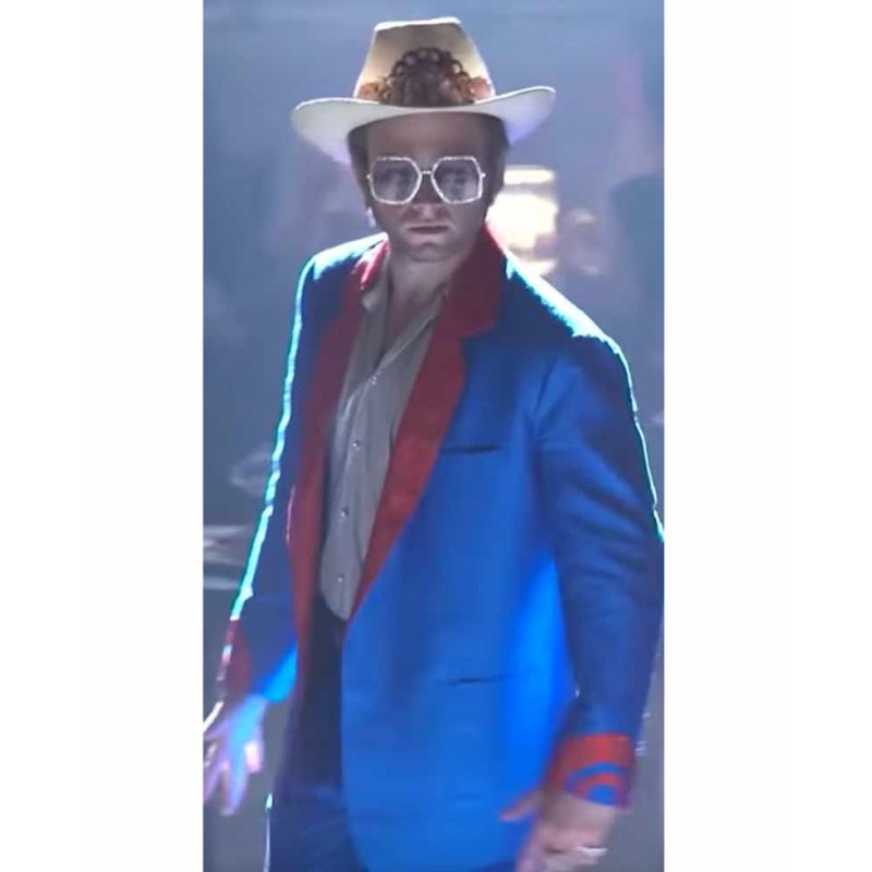 Rocketman Taron Egerton Blue Tuxedo