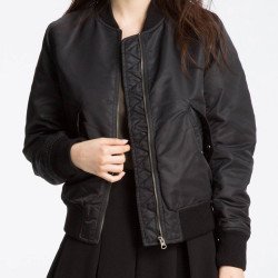 Women's Satin Bomber Black Jacket