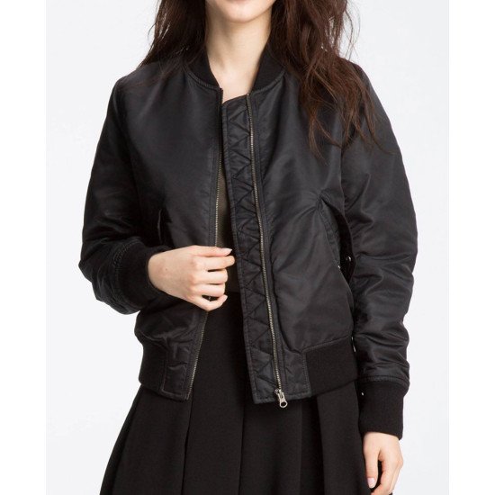 Women's Satin Bomber Black Jacket