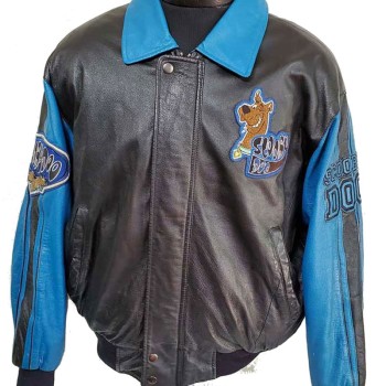 Bomber Scooby Doo Black and Blue Leather Jacket