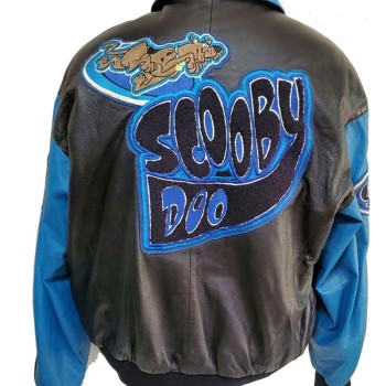 Bomber Scooby Doo Black and Blue Leather Jacket