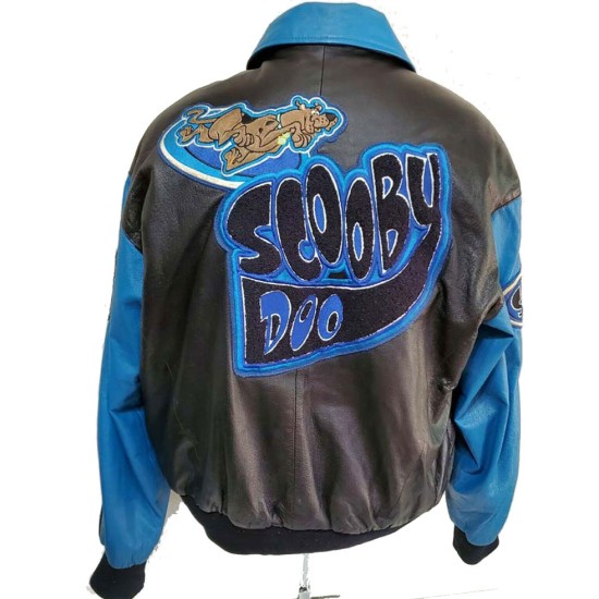 Bomber Scooby Doo Black and Blue Leather Jacket