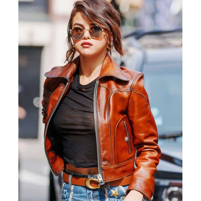 Street Wear Selena Gomez Brown Leather Jacket Street Wear Selena Gomez Brown Leather Jacket