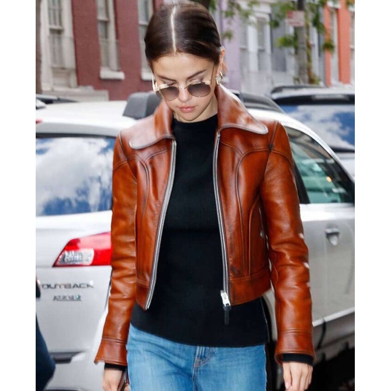 Street Wear Selena Gomez Brown Leather Jacket Street Wear Selena Gomez Brown Leather Jacket