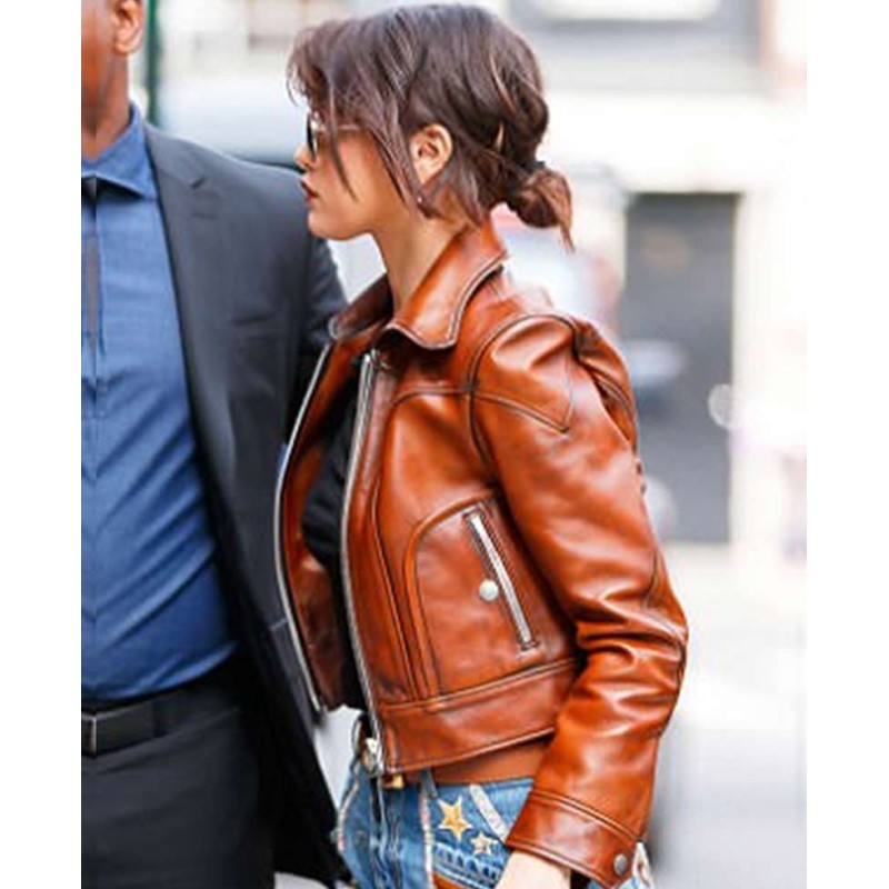 Street Wear Selena Gomez Brown Leather Jacket Street Wear Selena Gomez Brown Leather Jacket