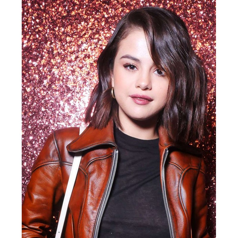 Street Wear Selena Gomez Brown Leather Jacket Street Wear Selena Gomez Brown Leather Jacket