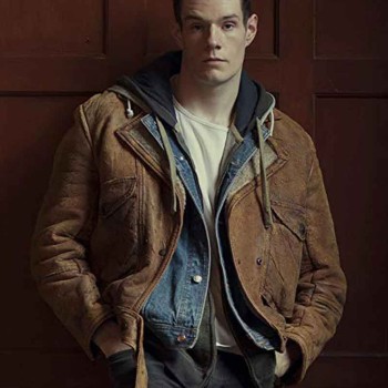 Sex Education Connor Swindells Tan Brown Leather Jacket