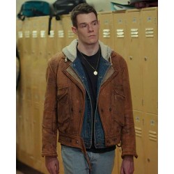 Sex Education Connor Swindells Tan Brown Leather Jacket