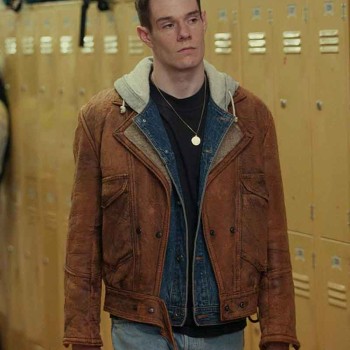 Sex Education Connor Swindells Tan Brown Leather Jacket
