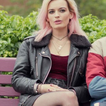 Sex Education Emma Mackey Black Leather Jacket