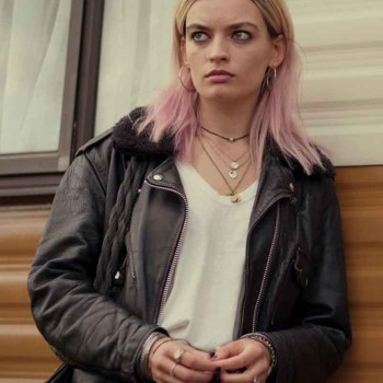 Sex Education Emma Mackey Black Leather Jacket