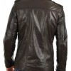 Men's Shirt Collar Button Closure Dark Brown Leather Jacket