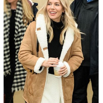 Sienna Miller Tan Brown Shearling Coat