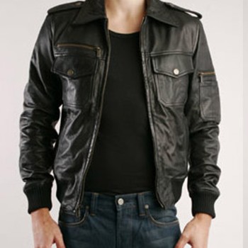 Justin Timberlake Black Leather Bomber Jacket